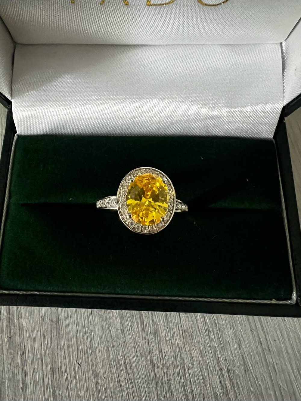 Yellow Oval Halo Ring in Silver with Pavé Band